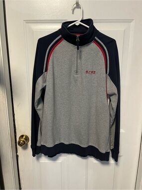 Vintage Tommy Hilfiger Gray & Navy Quarter-Zip Pullover with Red Trim